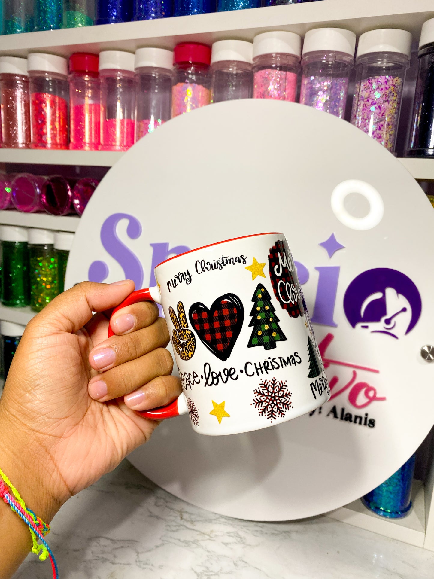 TAZA DE VIDRIO 11oz - PEACE • LOVE • CHRISTMAS