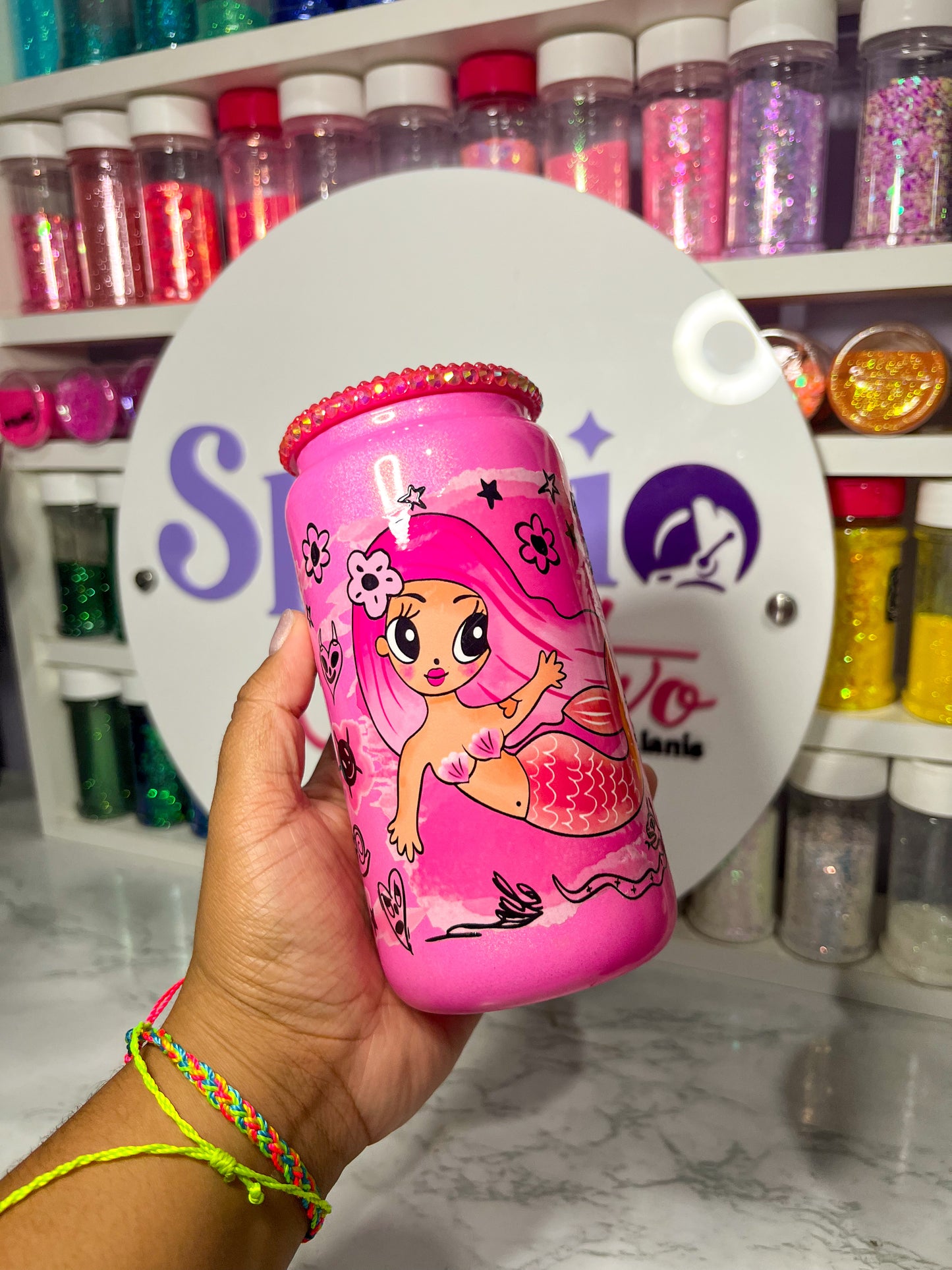 VASO DE VIDRIO SHIMMER 16oz (FUCSIA) - BICHOTA SEASONS
