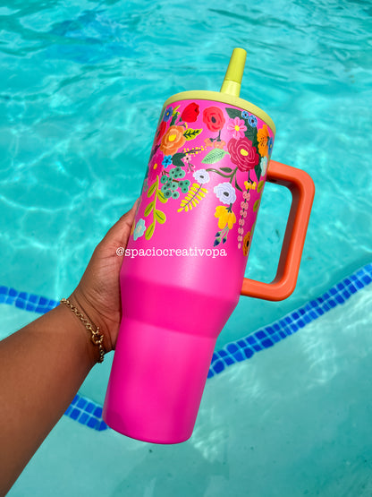 VASO DE 40oz - FLORES (ANTI DERRAME)