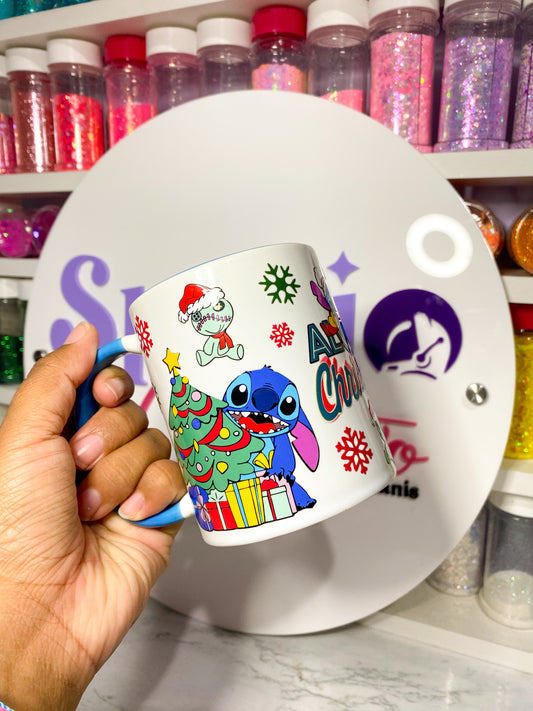 TAZA DE VIDRIO 11oz - STITCH NAVIDEÑO