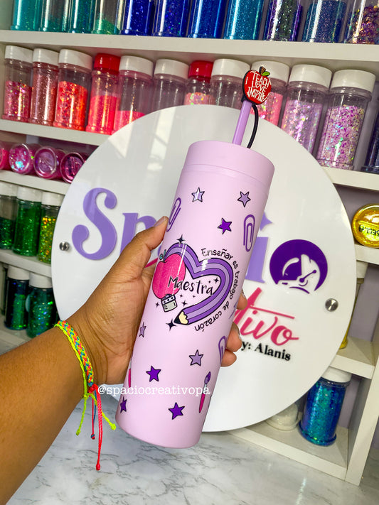 VASO SKINNY 16oz - MAESTRA (CORAZÓN DE LÁPIZ)
