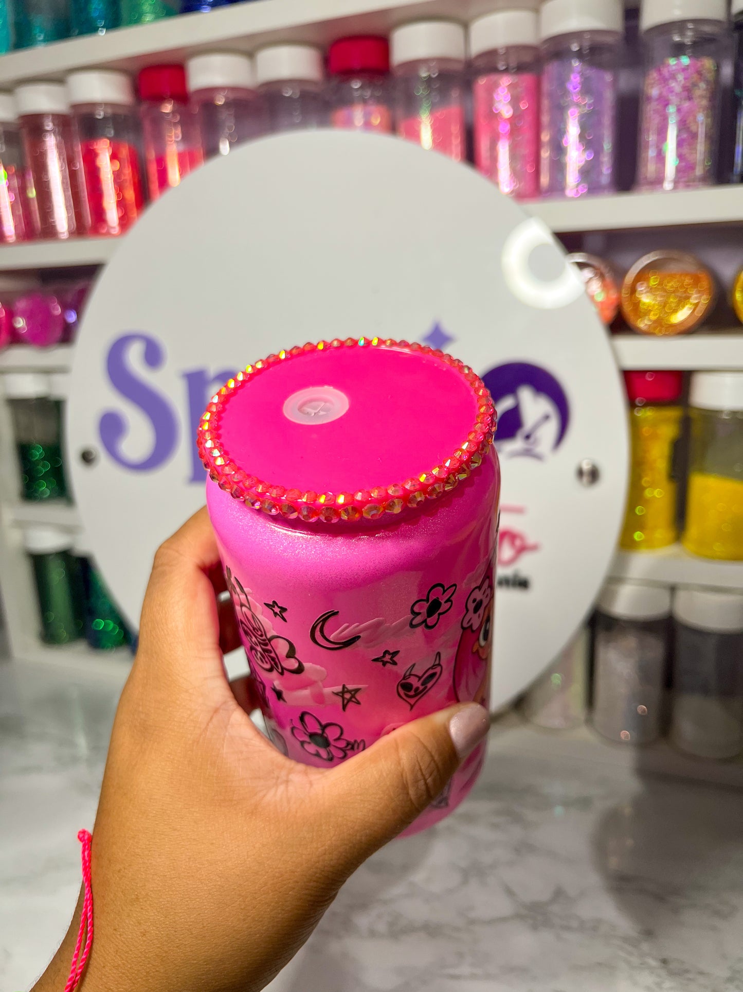 VASO DE VIDRIO SHIMMER 16oz (FUCSIA) - BICHOTA SEASONS